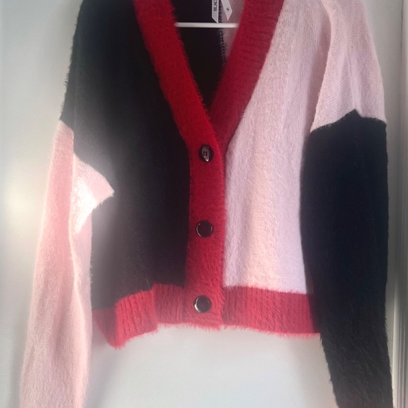 Modcloth Black Friday "Just For Contrast" Cardigan Size S in Pink, Red and Black - Picture 4 of 10